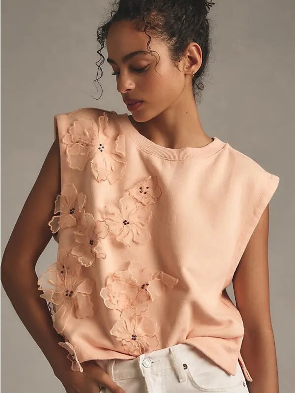 Anthropologie Peach Ribbed Crewneck Top